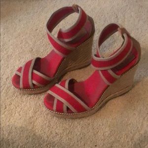 Red Tory Burch Espadrille Wedges